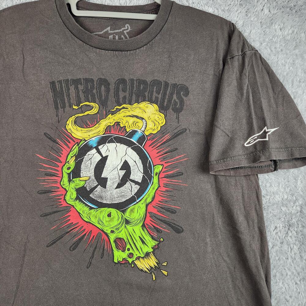 Alpinestars Nitro Circus Shirt Mens Large Gray Skull Bomb Graphic Motocross